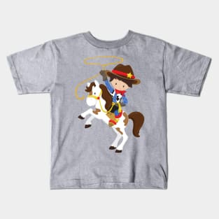 Cowboy, Sheriff, Horse, Lasso, Western, Brown Hair Kids T-Shirt